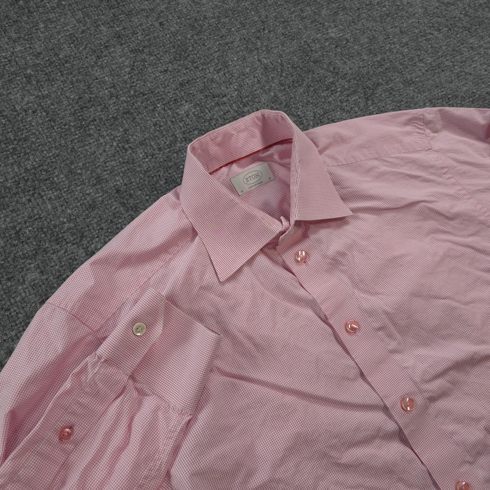 Eton Shirt Mens 41 16‎ 34/35 Pink Gingham Contemporary Dress Business Office